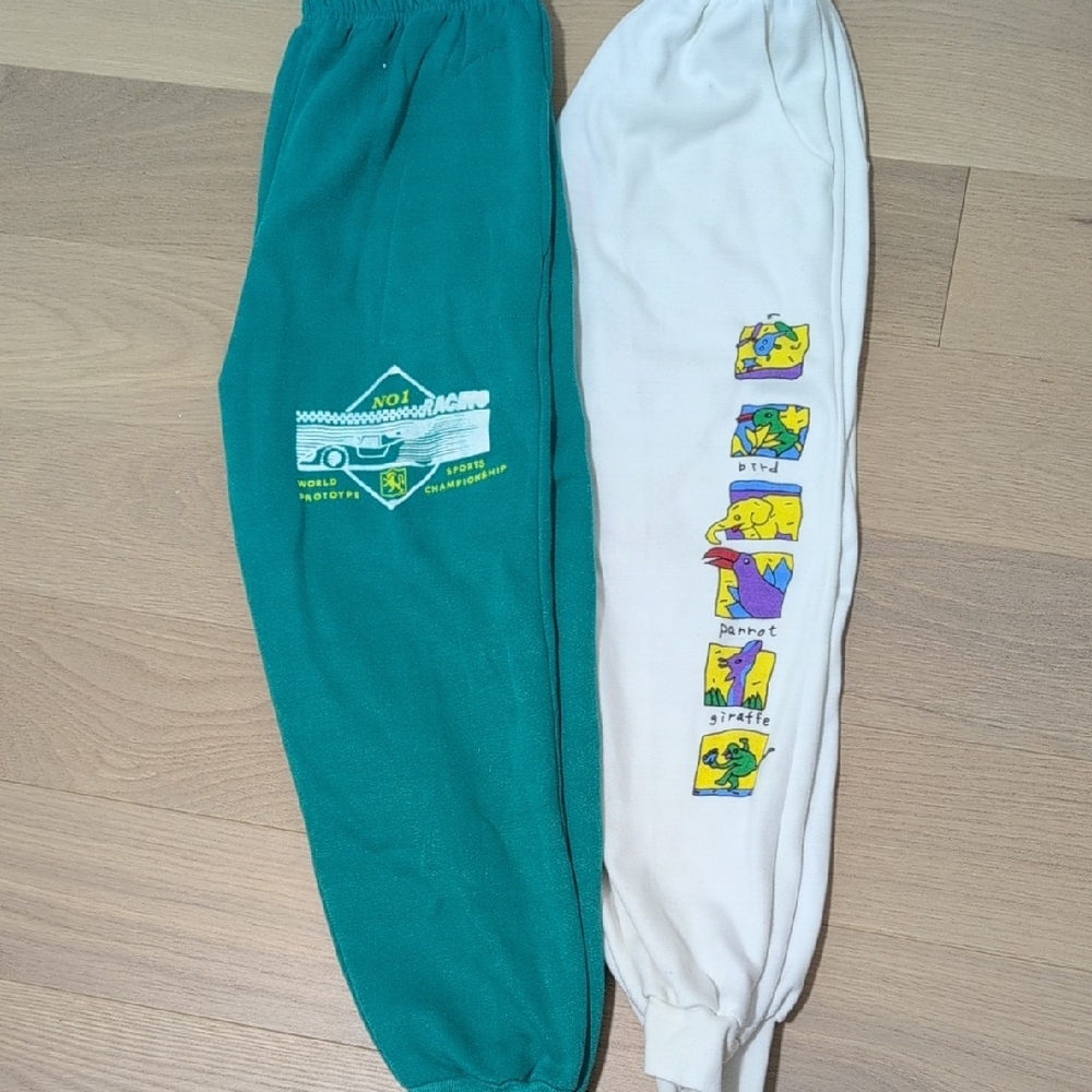 Vintage Kids Green and White Graphic Joggers